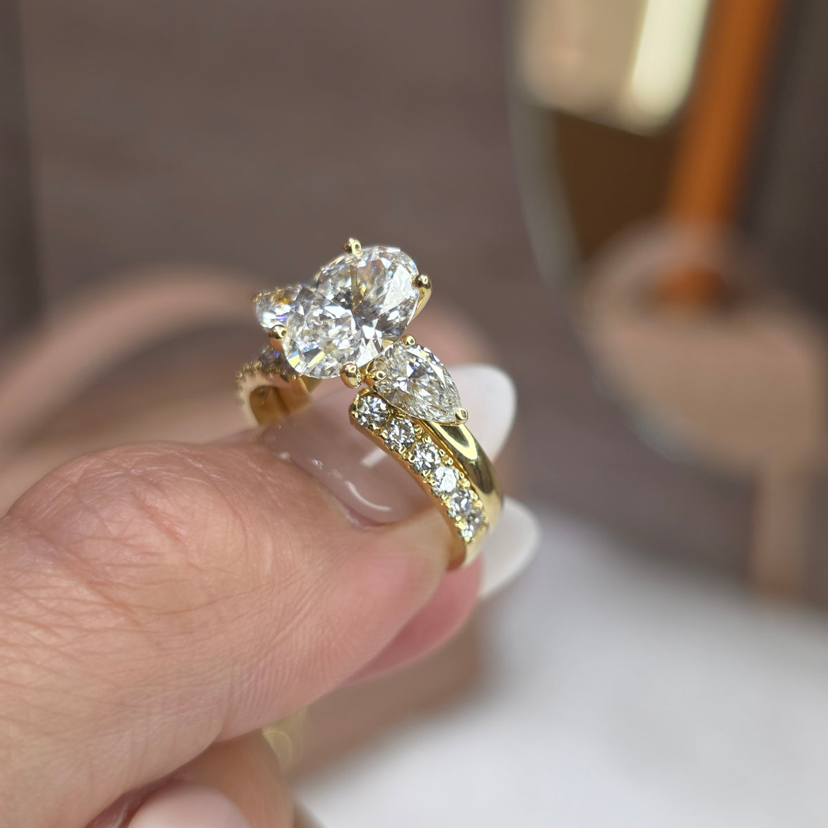 2 Carat Oval-Cut Lab-Grown Diamond Solitaire Ring with Matching Trilogy Band – Evolve Ring