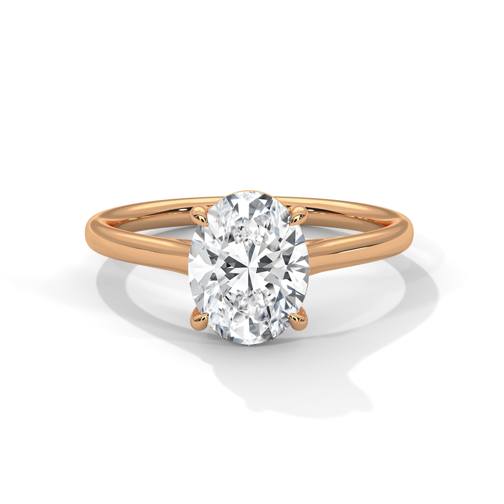 1–3 Carat Oval Lab Grown Diamond Solitaire Ring – Cathedral Setting, 18K Gold