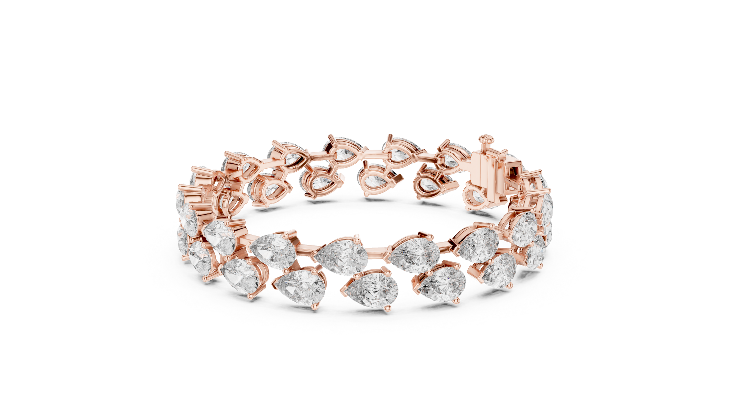 Double Line Pear Shape Lab-Grown Diamond Tennis Bracelet in 18K Gold | Luxury Diamond Bracelet