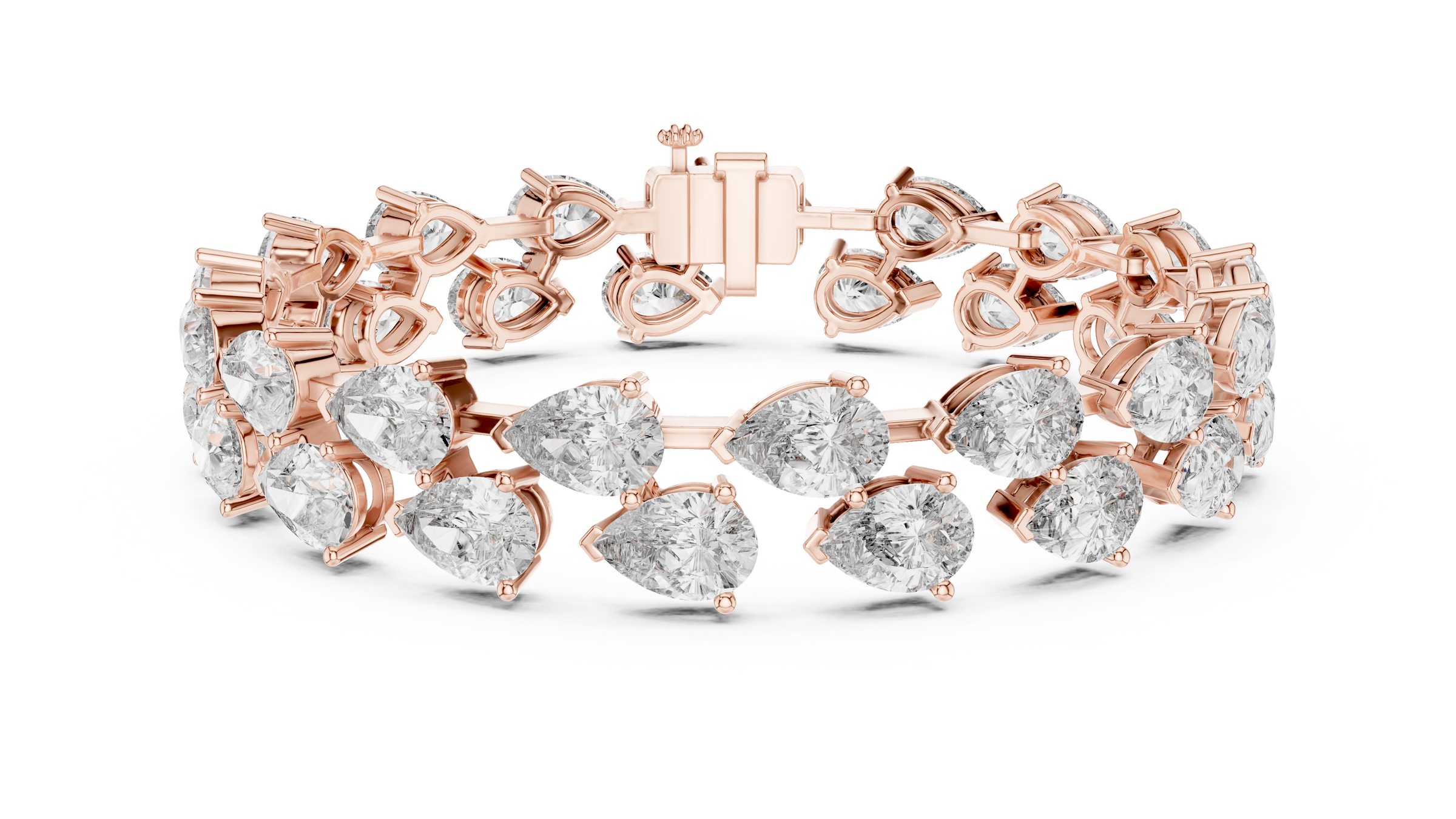 Double Line Pear Shape Lab-Grown Diamond Tennis Bracelet in 18K Gold | Luxury Diamond Bracelet