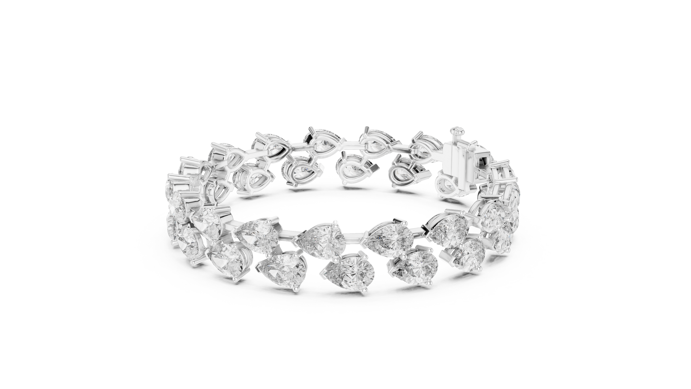 Double Line Pear Shape Lab-Grown Diamond Tennis Bracelet in 18K Gold | Luxury Diamond Bracelet