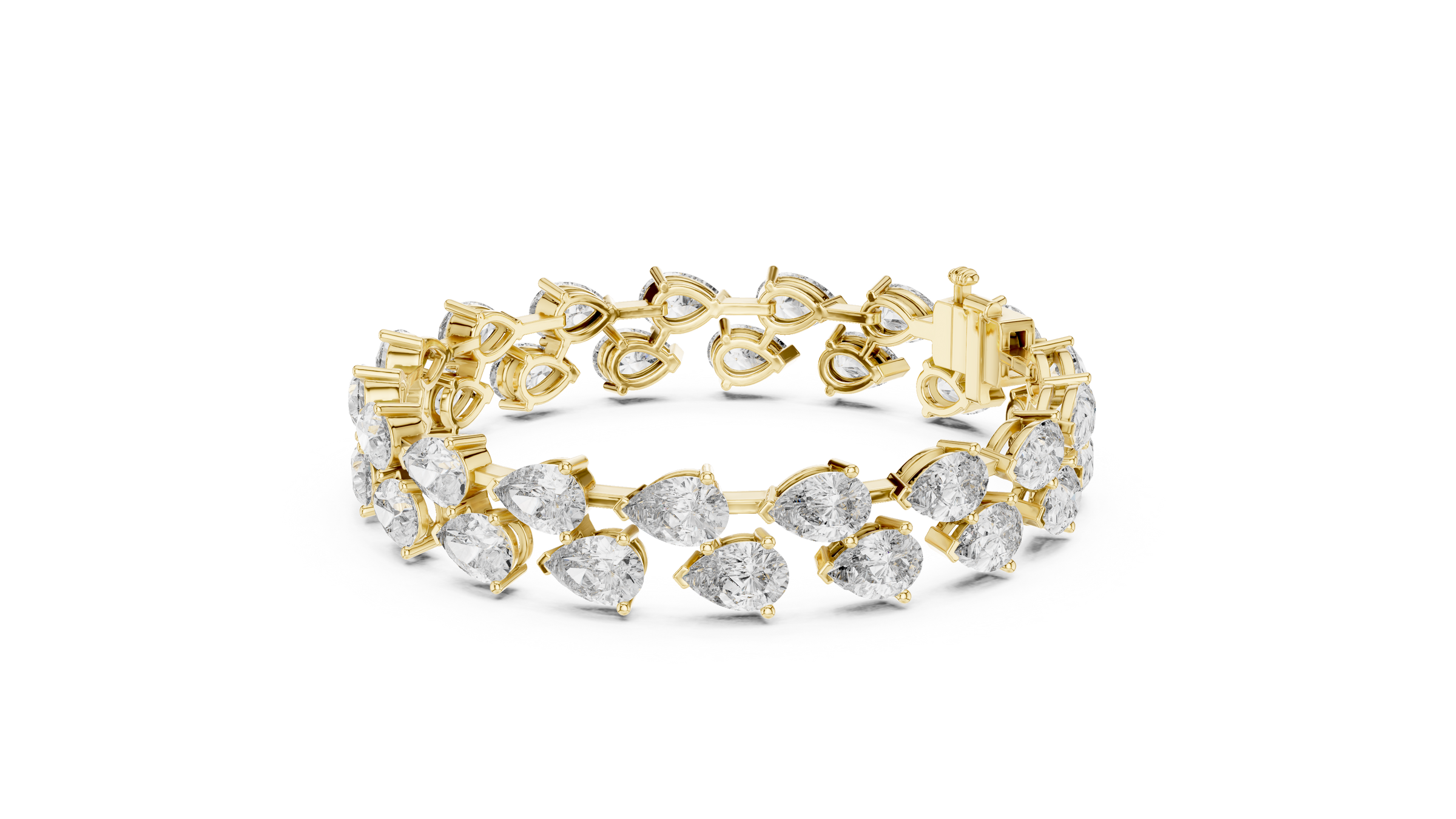 Double Line Pear Shape Lab-Grown Diamond Tennis Bracelet in 18K Gold | Luxury Diamond Bracelet