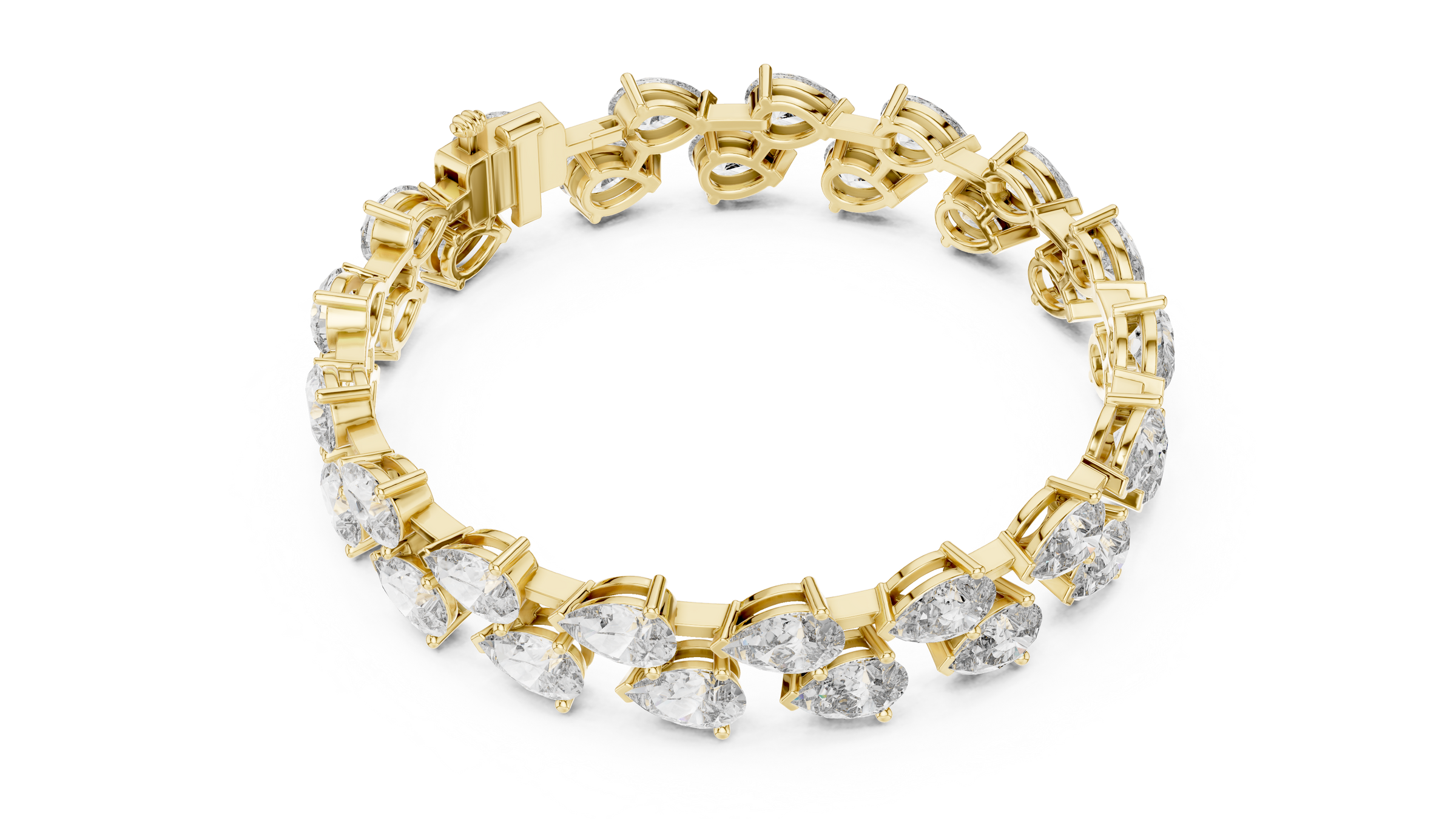 Double Line Pear Shape Lab-Grown Diamond Tennis Bracelet in 18K Gold | Luxury Diamond Bracelet