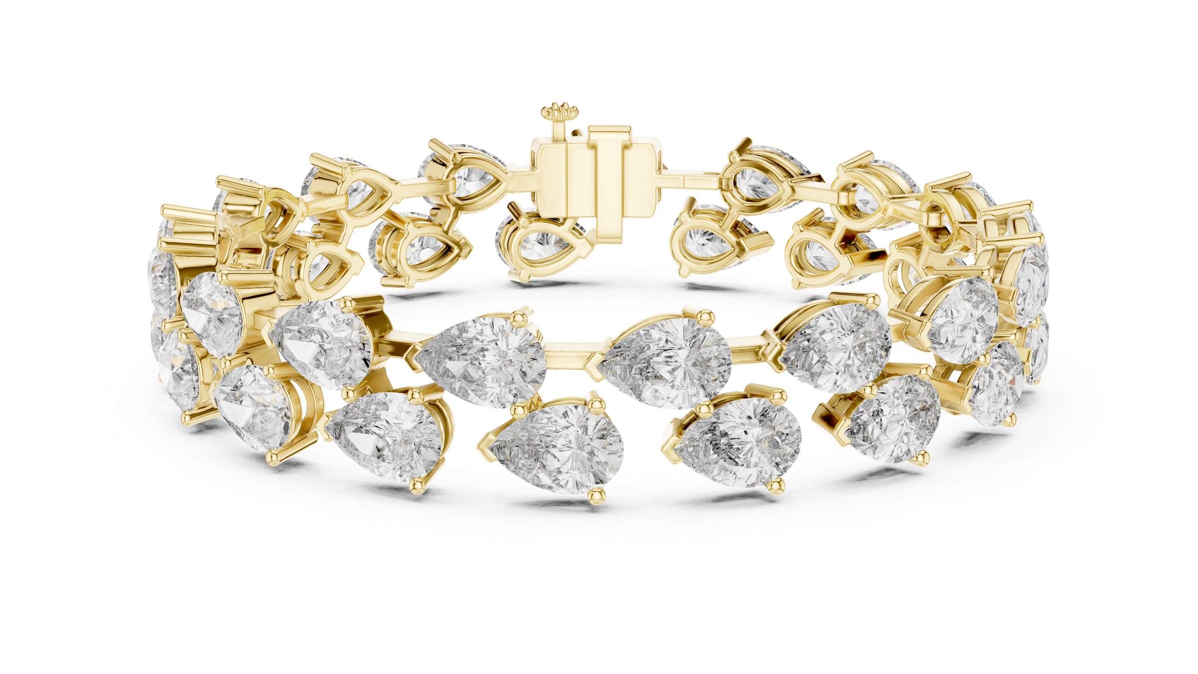 Double Line Pear Shape Lab-Grown Diamond Tennis Bracelet in 18K Gold | Luxury Diamond Bracelet