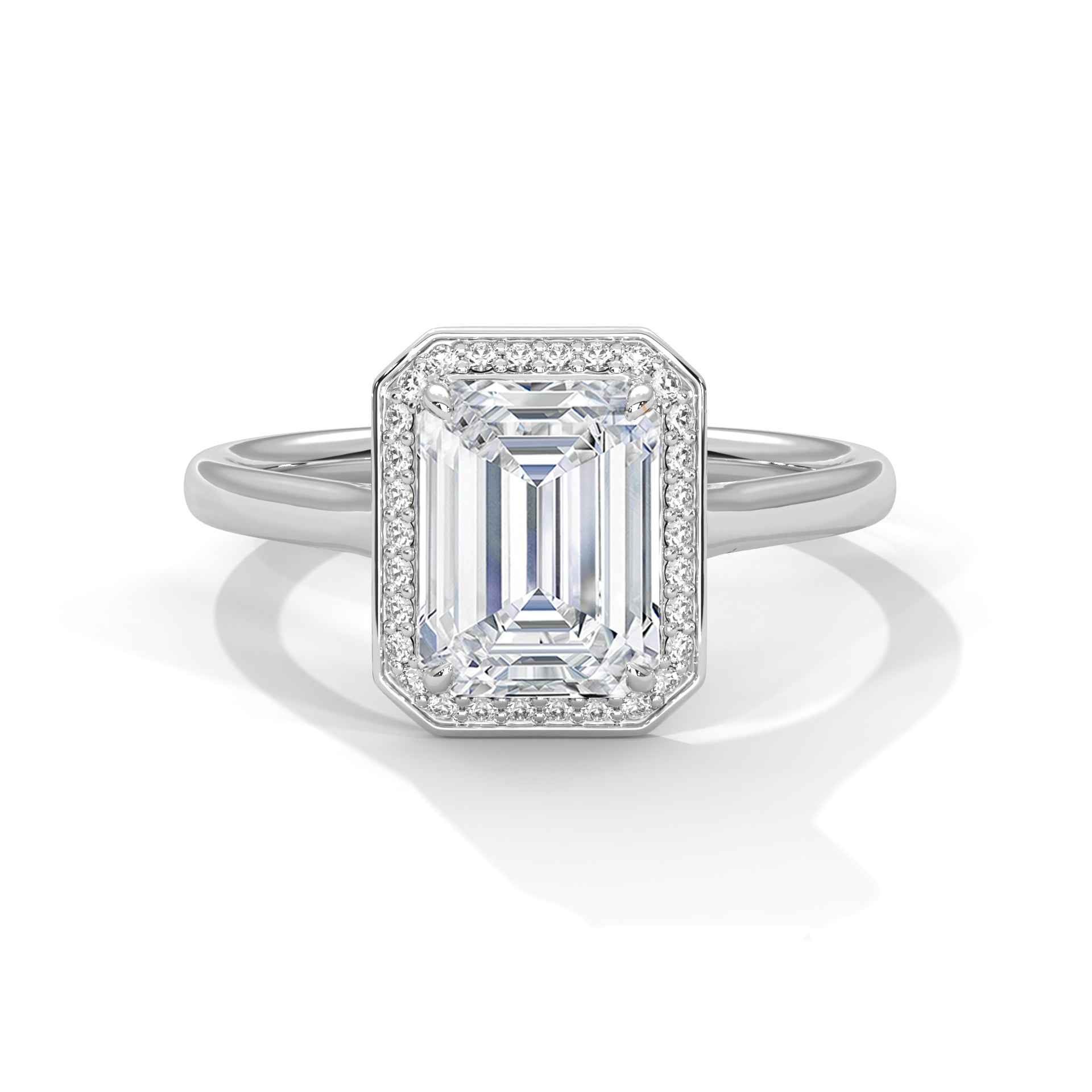 1–3 Carat Emerald Cut Lab Grown Diamond Solitaire Halo Ring – 18K White, Yellow, or Rose Gold