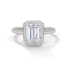 1–3 Carat Emerald Cut Lab Grown Diamond Solitaire Halo Ring – 18K White, Yellow, or Rose Gold