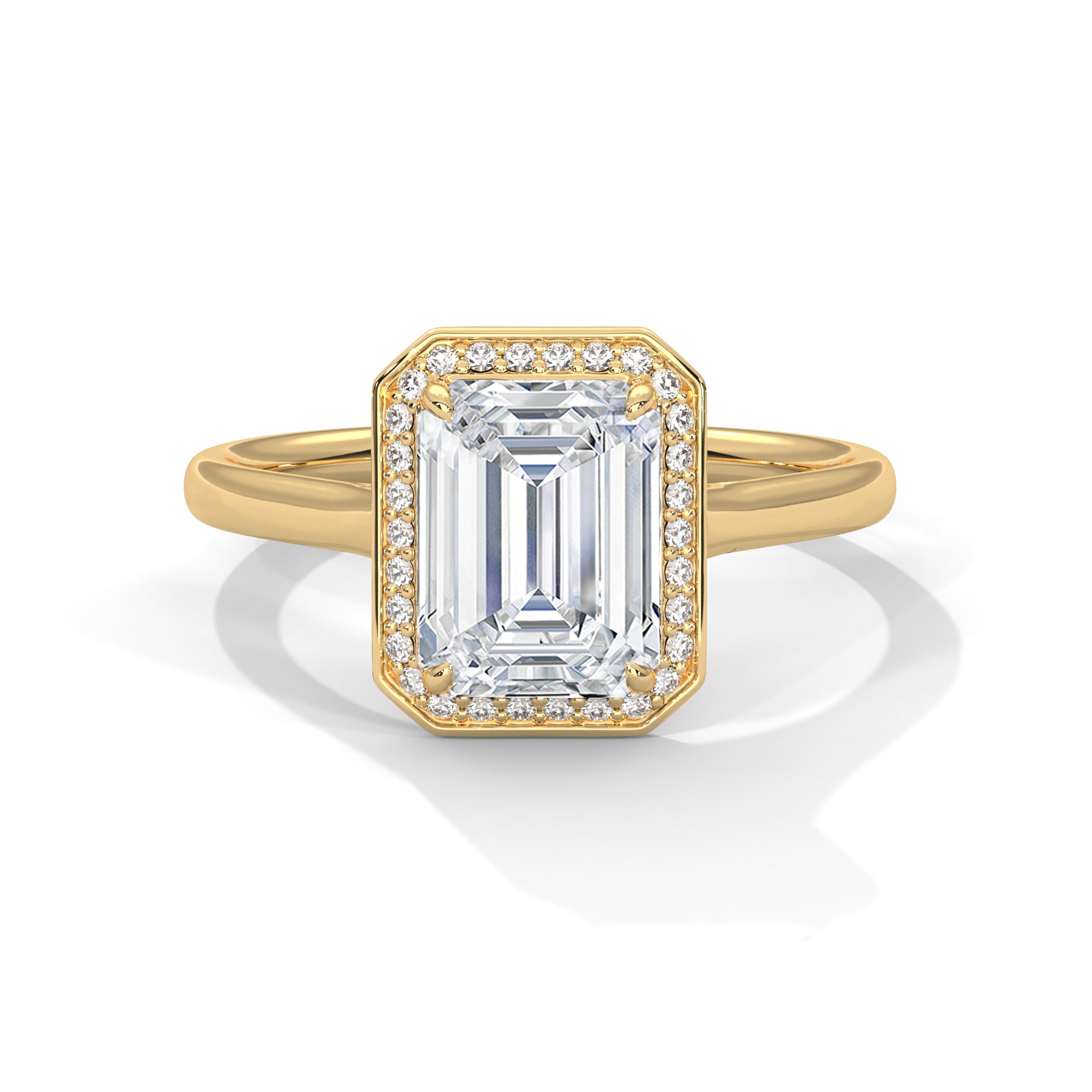 1–3 Carat Emerald Cut Lab Grown Diamond Solitaire Halo Ring – 18K White, Yellow, or Rose Gold