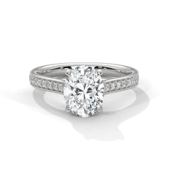 1–3 Carat Oval Lab Grown Diamond Solitaire Ring with Pavé Band – Four-Prong Setting, 18K Gold