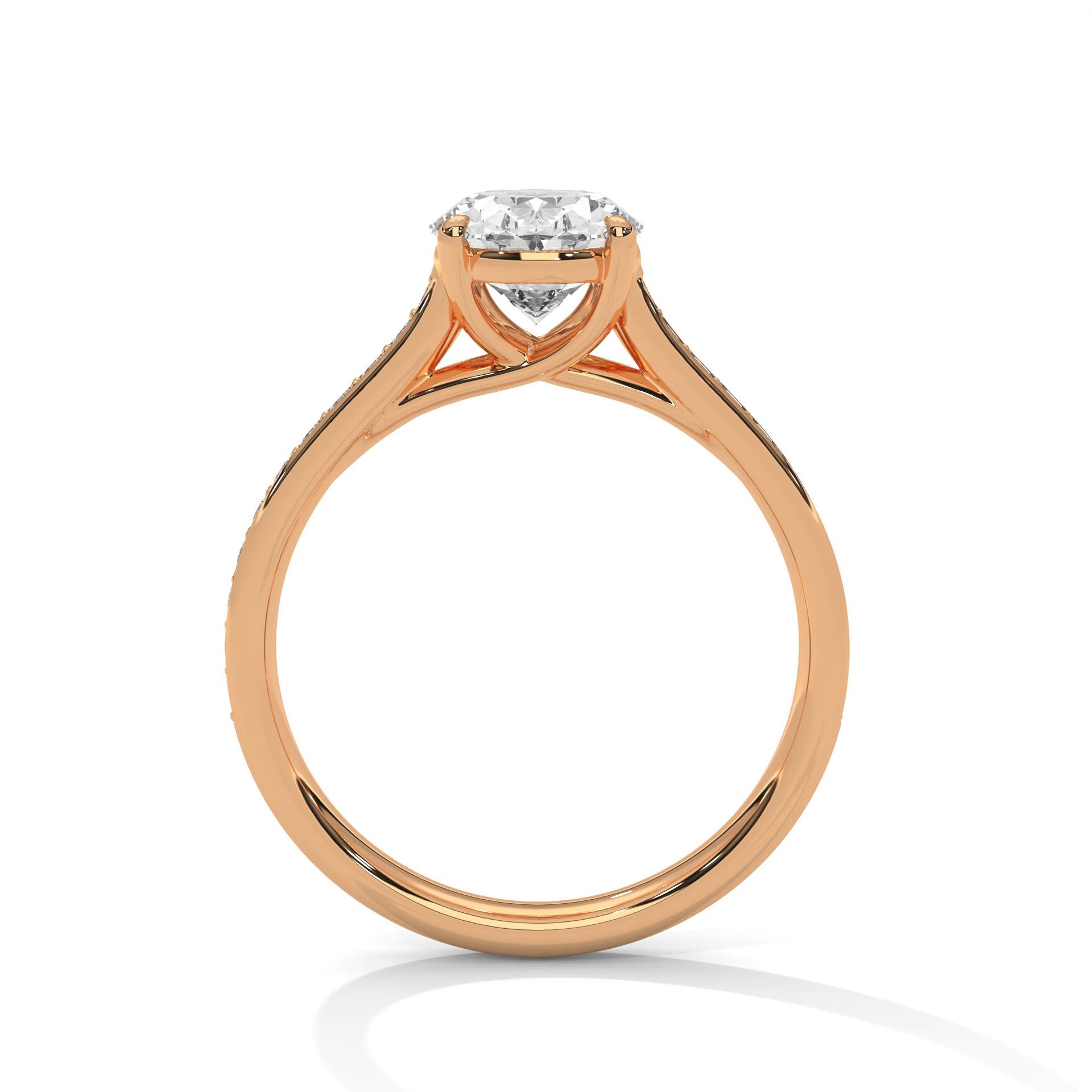 1–3 Carat Oval Lab Grown Diamond Solitaire Ring with Pavé Band – Four-Prong Setting, 18K Gold