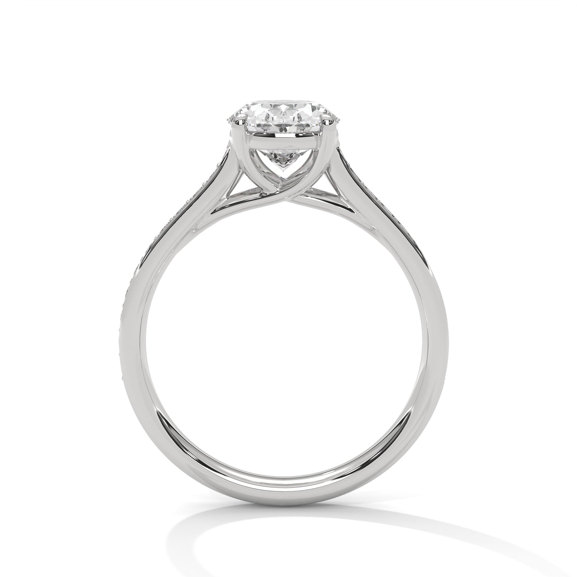 1–3 Carat Oval Lab Grown Diamond Solitaire Ring with Pavé Band – Four-Prong Setting, 18K Gold