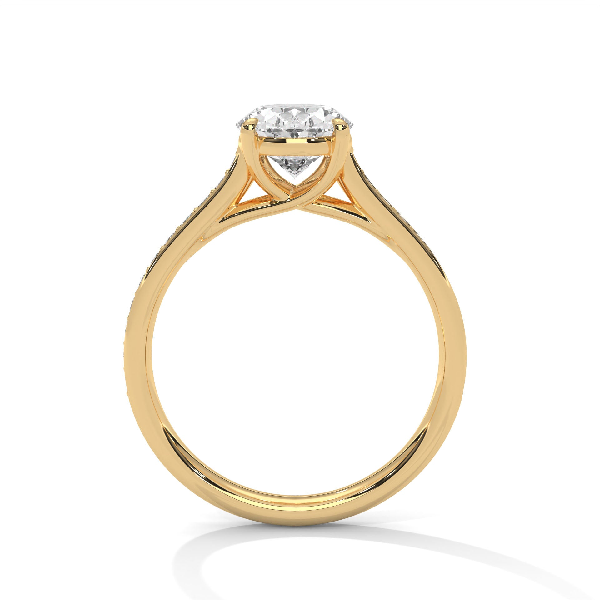 1–3 Carat Oval Lab Grown Diamond Solitaire Ring with Pavé Band – Four-Prong Setting, 18K Gold