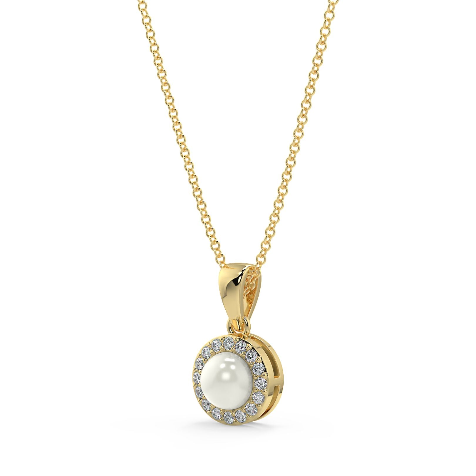 5mm Pearl & Lab-Grown Diamond Halo Pendant in 18K White, Yellow & Rose Gold