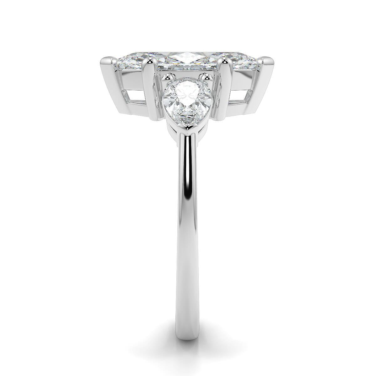 1–5 Carat Marquise Cut Lab Grown Diamond Solitaire Trilogy Ring in 18K Gold | Pear Side Stones