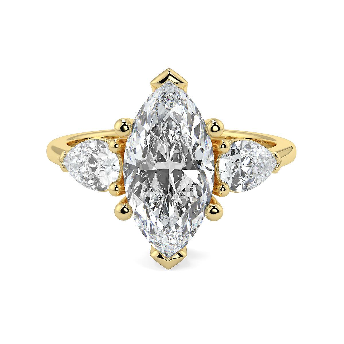 1–5 Carat Marquise Cut Lab Grown Diamond Solitaire Trilogy Ring in 18K Gold | Pear Side Stones