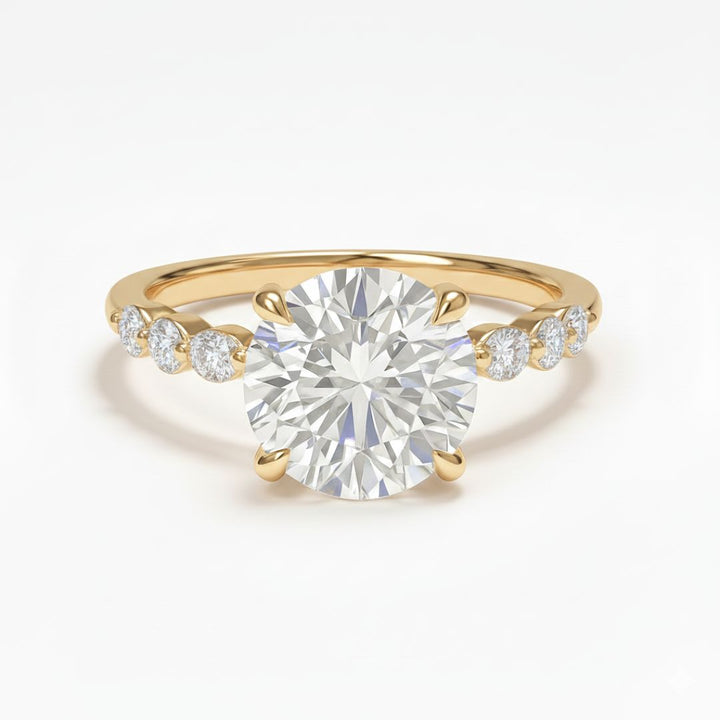 2 Carat Round Lab Grown Diamond Ring | Marquise & Round Side Stones | IGI Certified | 18K White, Yellow & Rose Gold