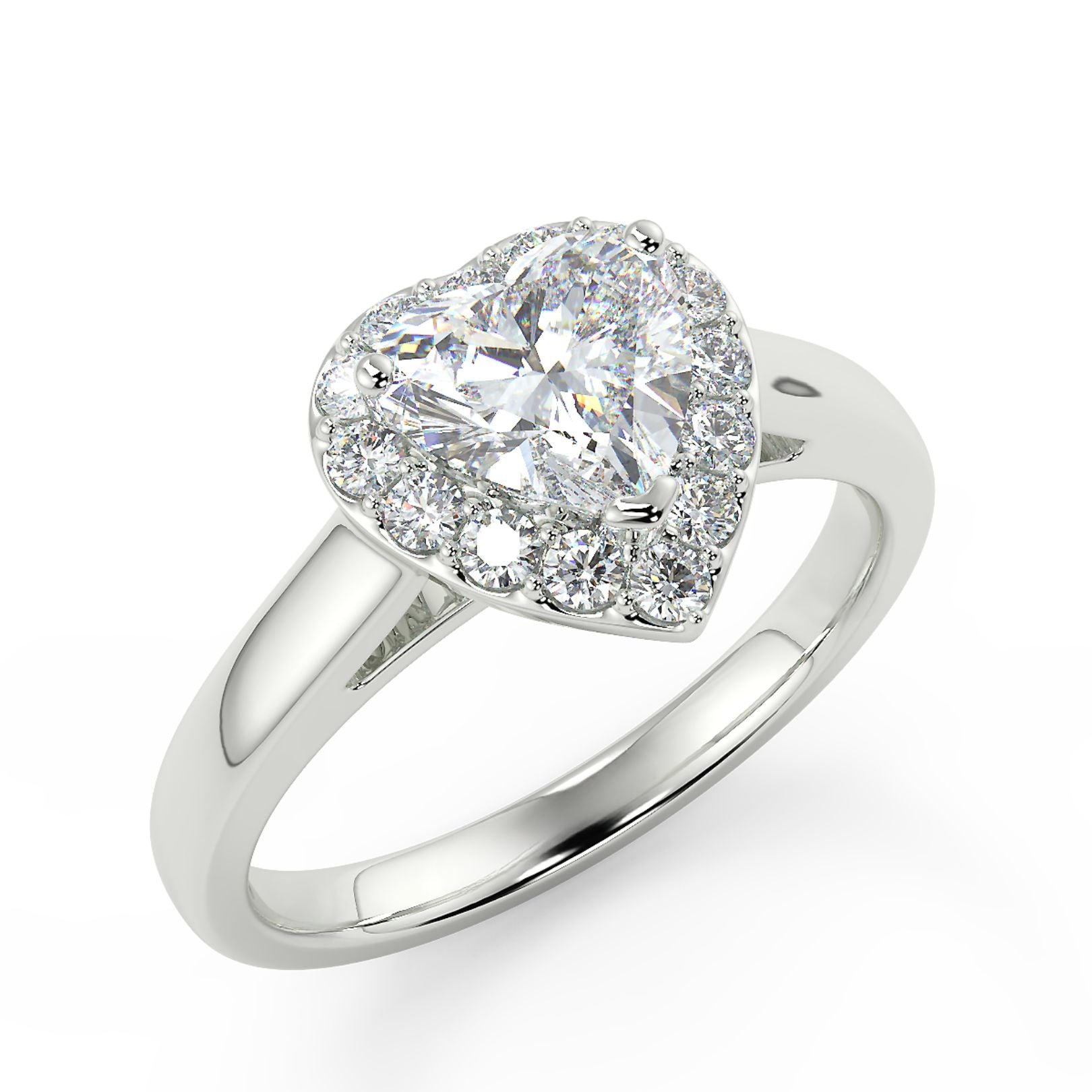 1-2 Carat Heart Cut Lab Grown Diamond Halo Ring | Romantic Design | IGI Certified | 18K White Gold