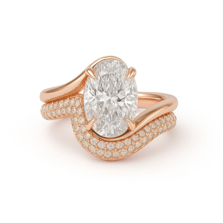 3 Carat Oval Cut Lab Grown Diamond Ring – Custom 18K Gold Solitaire with Optional Pavé Band