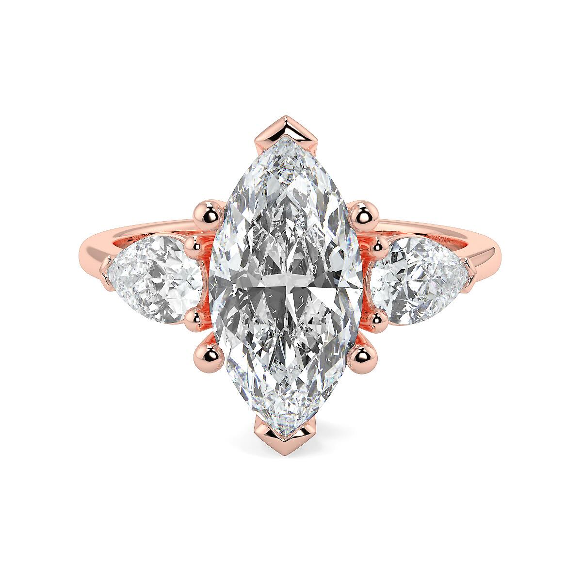 1–5 Carat Marquise Cut Lab Grown Diamond Solitaire Trilogy Ring in 18K Gold | Pear Side Stones