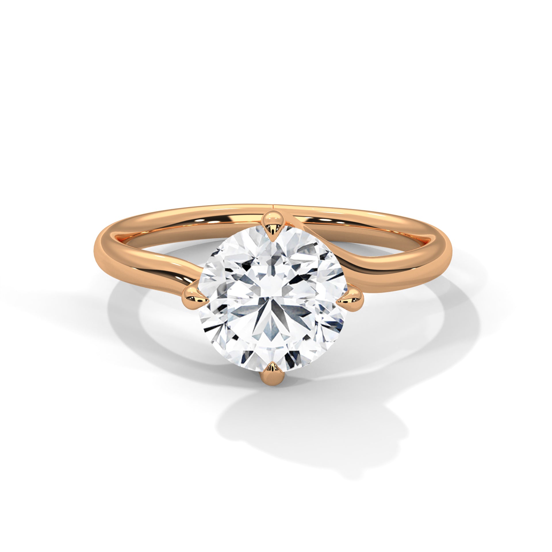 1–3 Carat Round Lab Grown Diamond Solitaire Twist Ring – 18K White, Yellow or Rose Gold