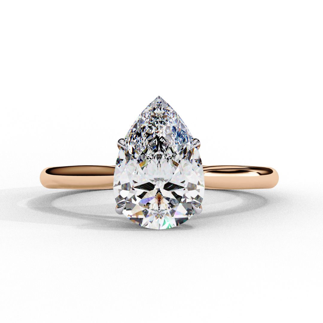 1–5 Carat Pear Cut Lab Grown Diamond Ring in 18K Gold | 4-Prong Custom Solitaire