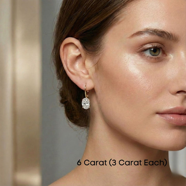 2–3 Carat Each Oval Lab Grown Diamond Drop Earrings | Lever Back Setting | 18K White, Yellow & Rose Gold