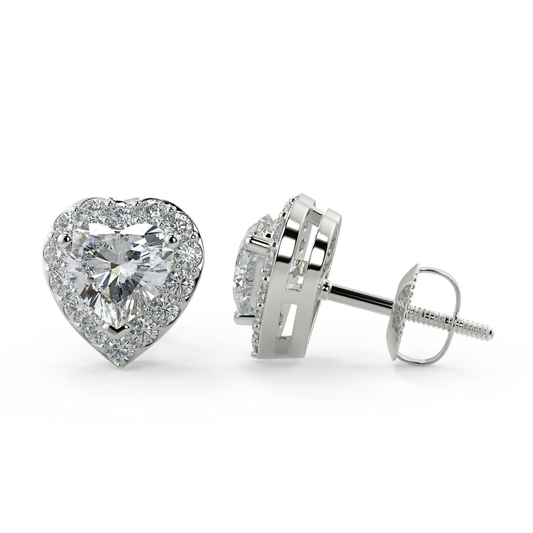 Heart-Shaped Halo Lab-Grown Diamond Stud Earrings