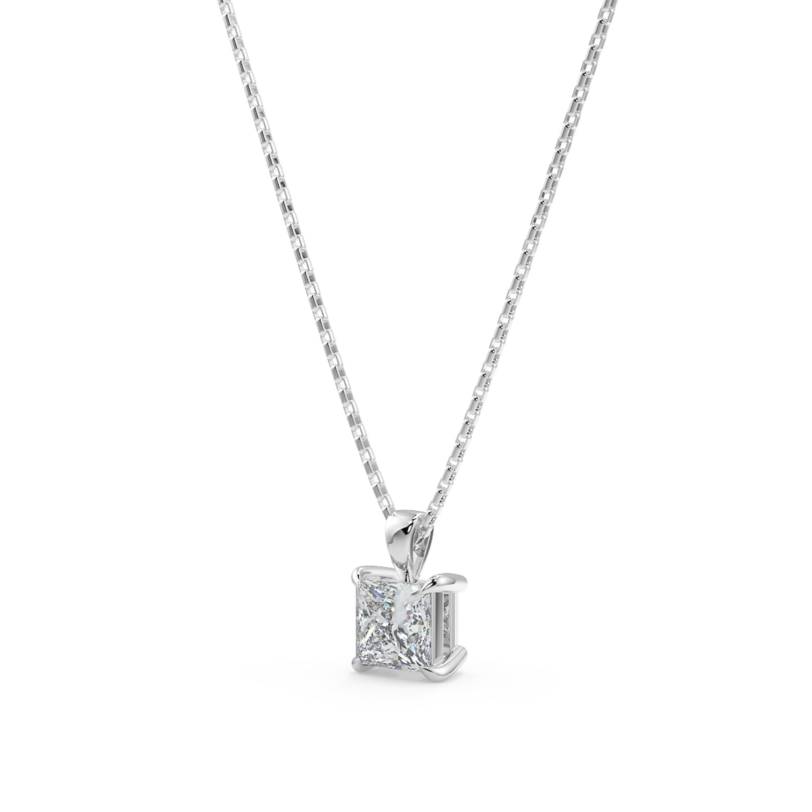 Princess Cut Lab-Grown Diamond Solitaire Pendant Necklace with Chain | 18K Gold | 0.50–3 Carats