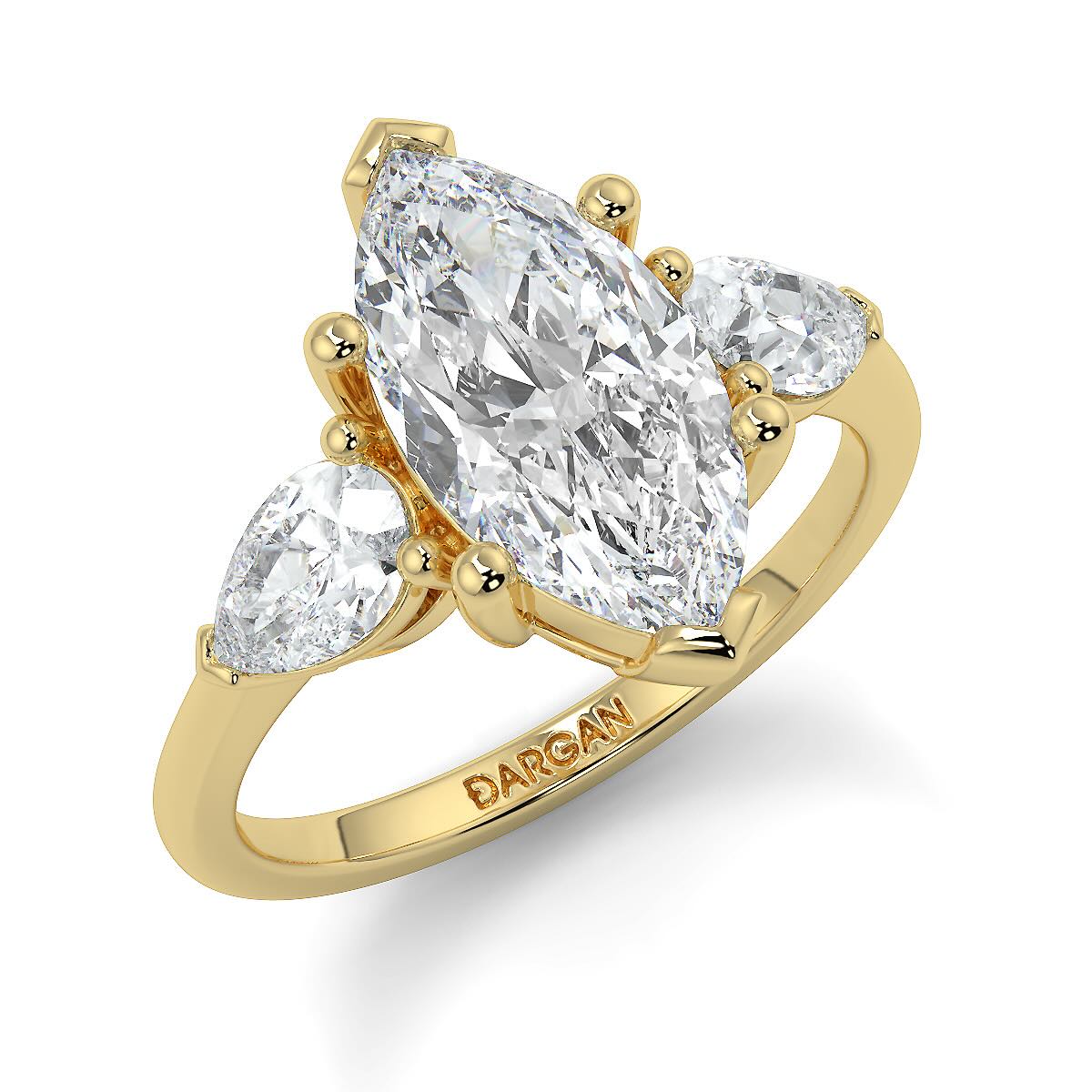 1–5 Carat Marquise Cut Lab Grown Diamond Solitaire Trilogy Ring in 18K Gold | Pear Side Stones