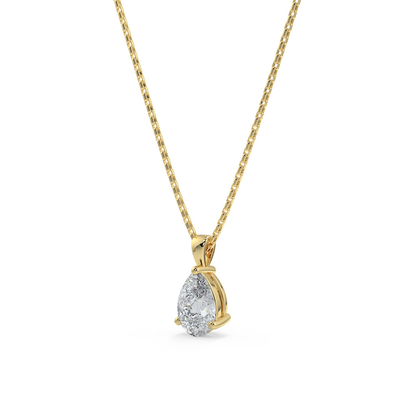Pear Cut Lab-Grown Diamond Solitaire Pendant Necklace with Chain | 18K Gold | 0.50–3 Carats