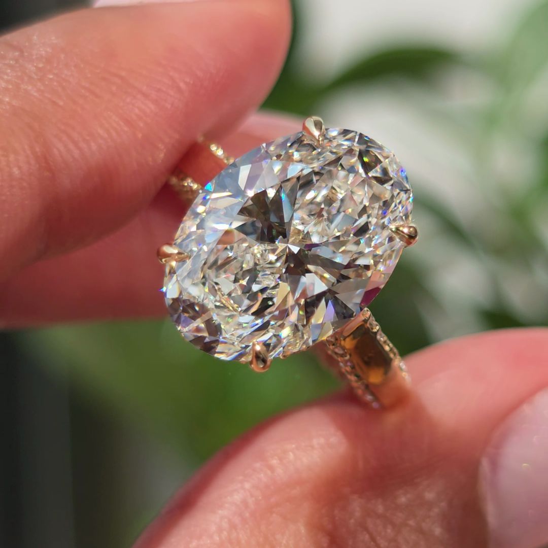 Skyline - 3 to 6 Carat Oval Lab-Grown Diamond Floating Cathedral Hidden Halo Solitaire with Pavé Side Gallery