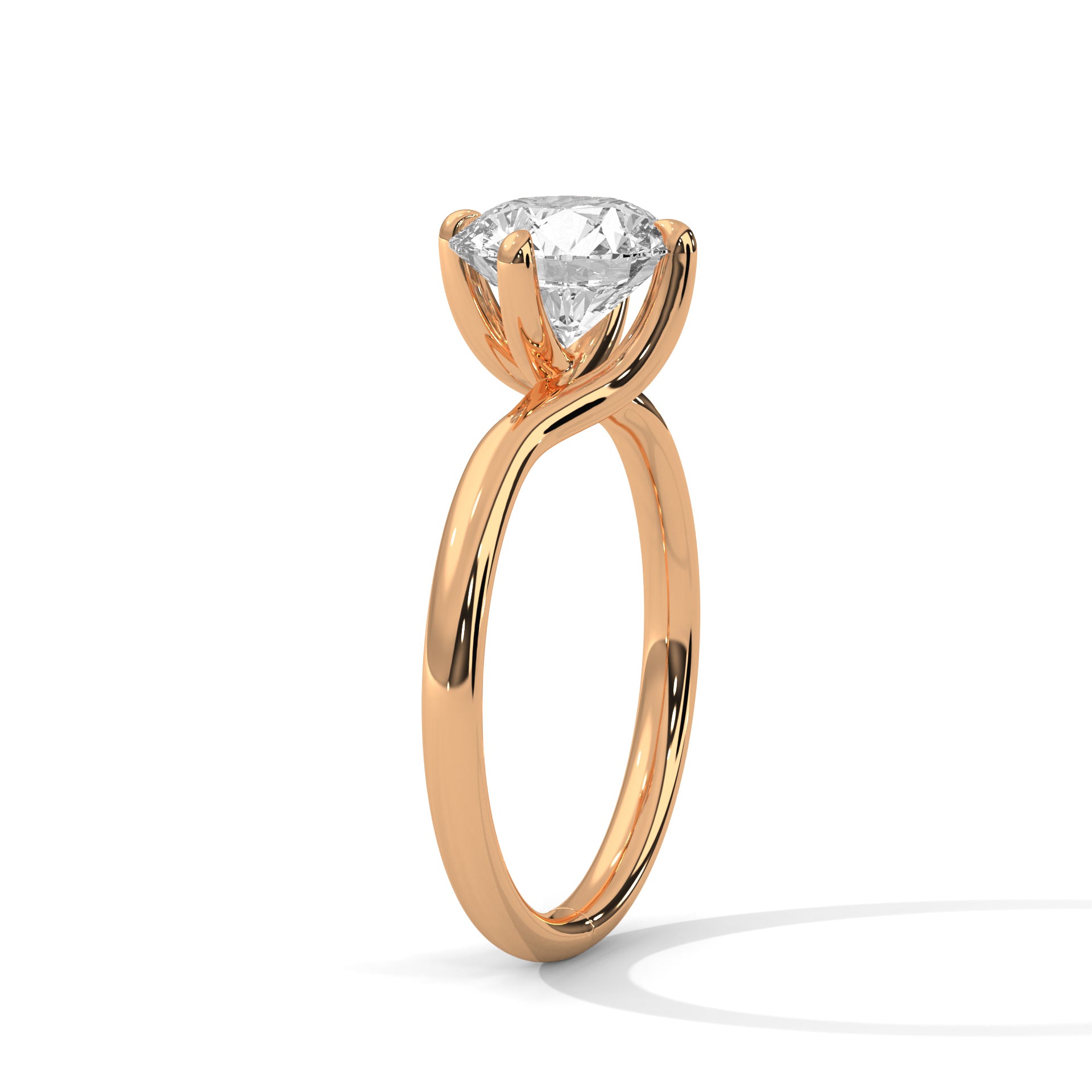 1–3 Carat Round Lab Grown Diamond Solitaire Twist Ring – 18K White, Yellow or Rose Gold