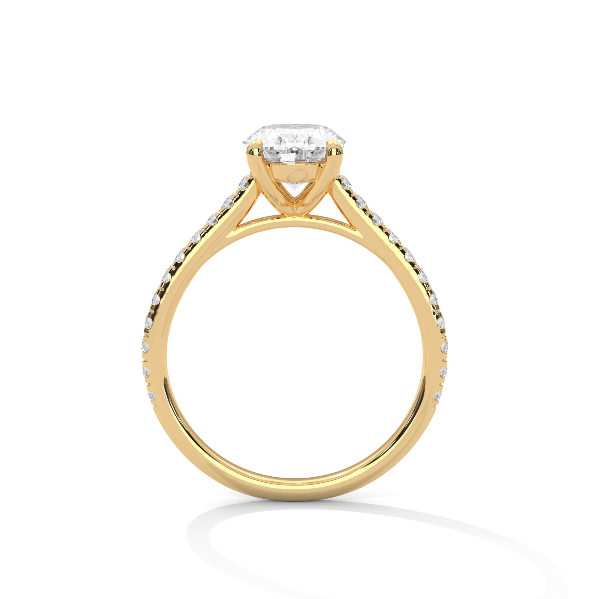 1–3 Carat Oval Lab Grown Diamond Solitaire Ring with Pavé Diamond Band – 18K White, Yellow or Rose Gold