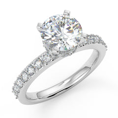 1–2 Carat Round Lab Grown Diamond Solitaire Ring | Pavé Band | IGI Certified | 18K White Gold