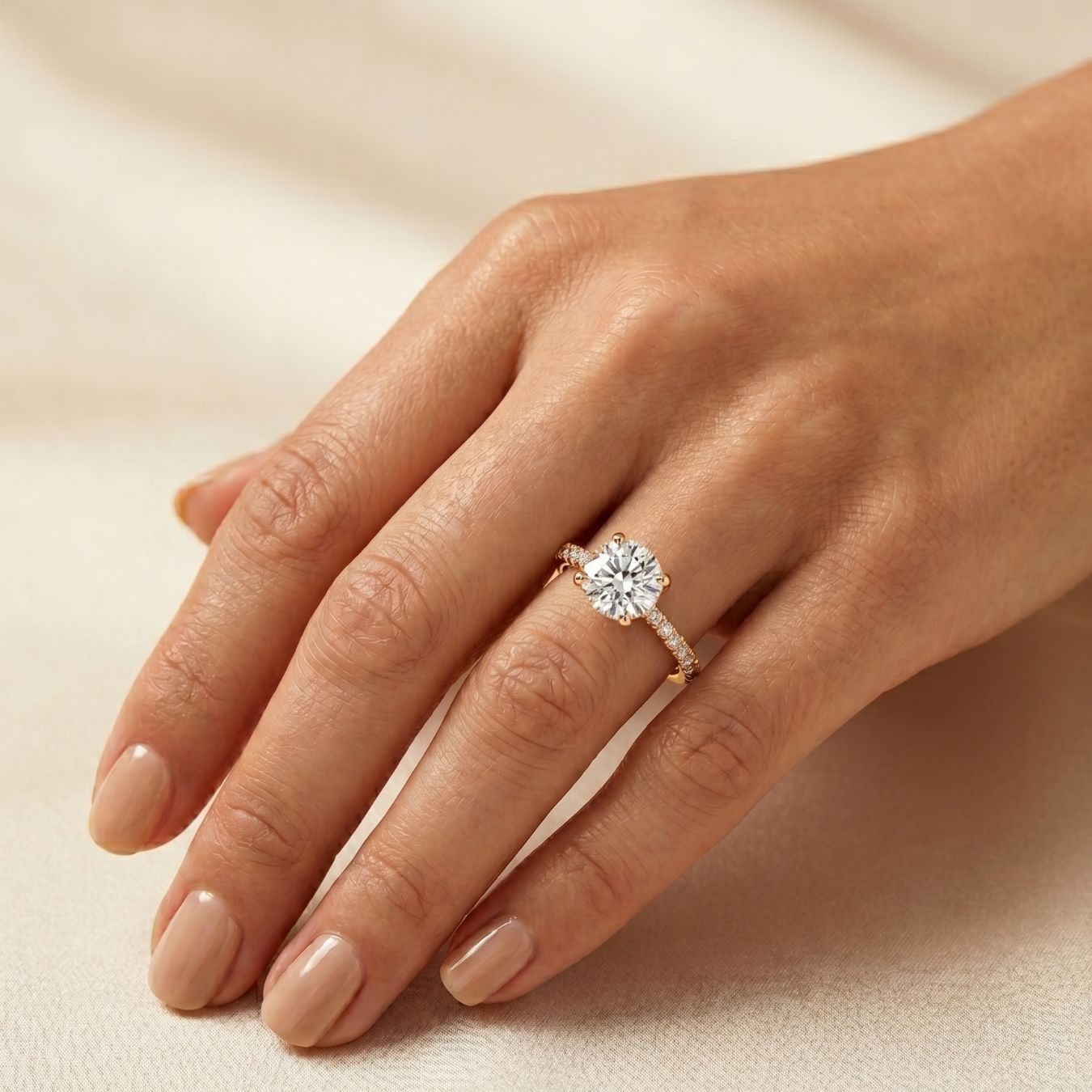 1–3 Carat Round Cut Lab Grown Diamond Solitaire Ring | Classic Pavé Band | IGI Certified | 18K White, Yellow & Rose Gold