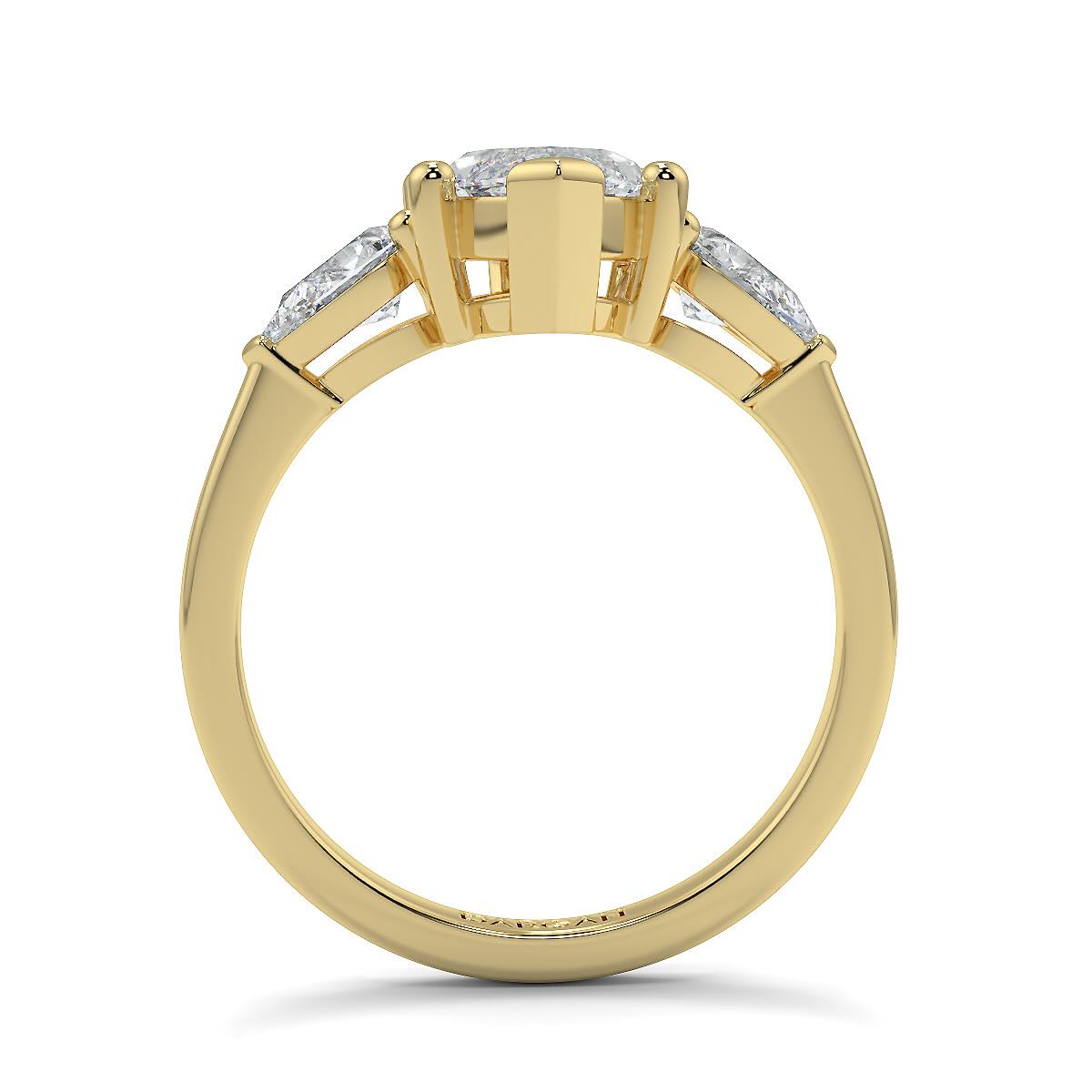 1–5 Carat Marquise Cut Lab Grown Diamond Solitaire Trilogy Ring in 18K Gold | Pear Side Stones