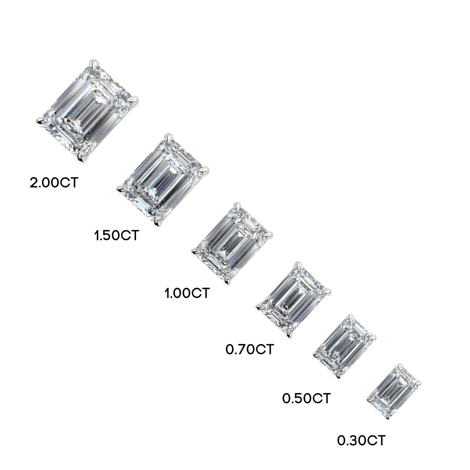 0.50–4 Carat Emerald Cut Lab Grown Diamond Stud Earrings | Step-Cut Solitaire | 18K White, Yellow & Rose Gold