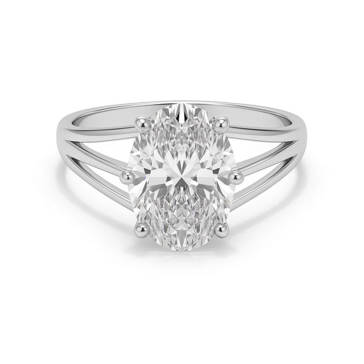 2-carat oval lab-grown diamond ring with a three split band/shank