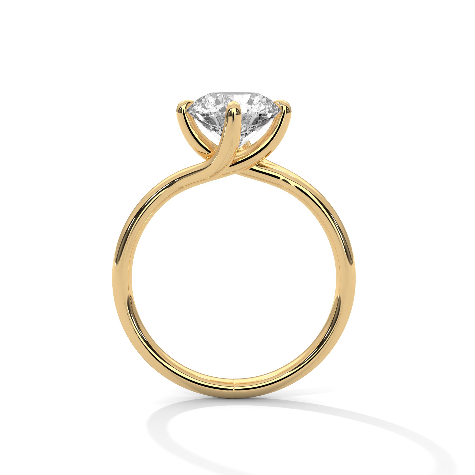 1–3 Carat Round Lab Grown Diamond Solitaire Twist Ring – 18K White, Yellow or Rose Gold