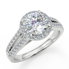 1–2 Carat Round Lab Grown Diamond Solitaire Halo Ring | Split Shank Pavé Band | IGI Certified | 18K White Gold