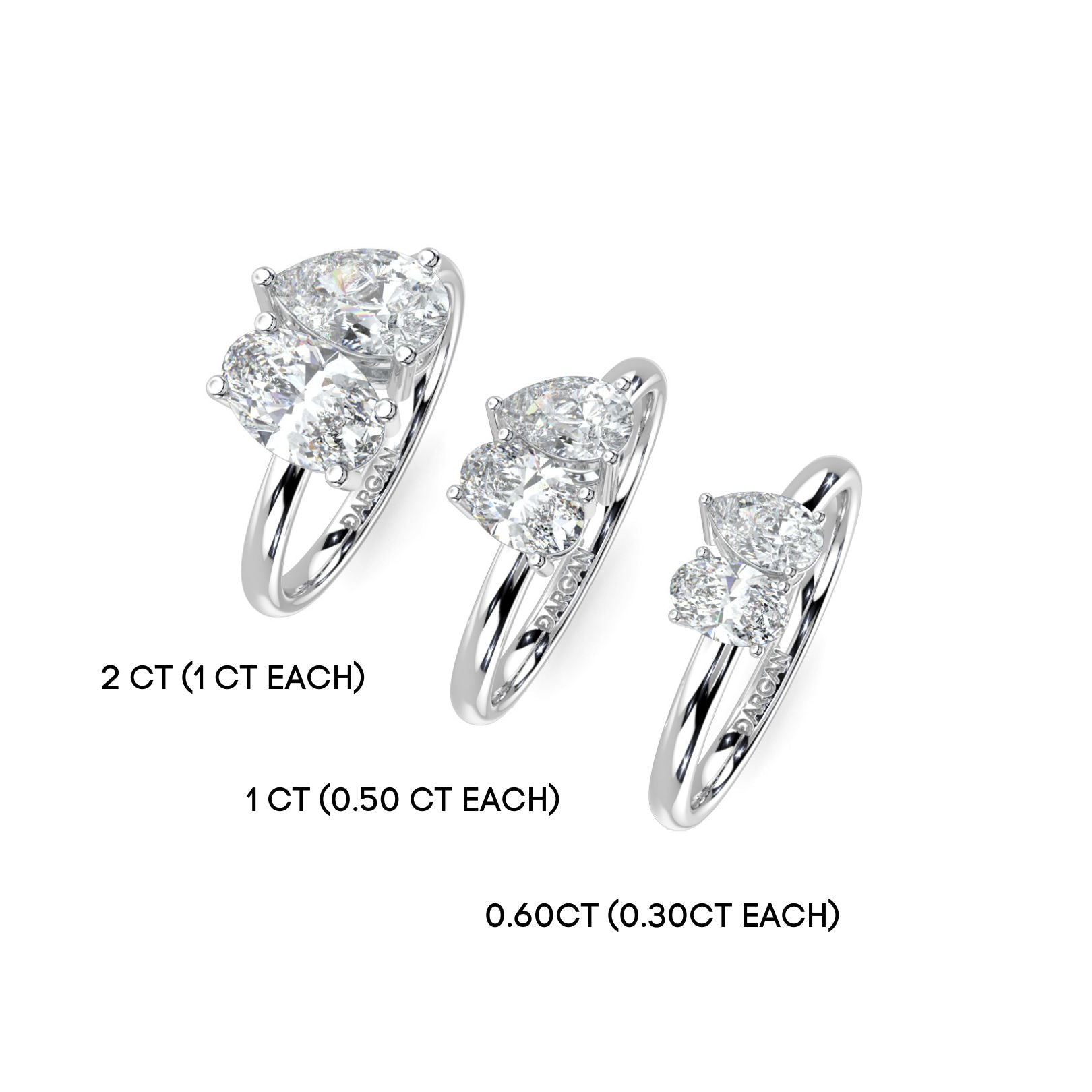 Oval and Pear Toi et Moi Lab-Grown Diamond Solitaire Ring in 18K White, Yellow & Rose Gold