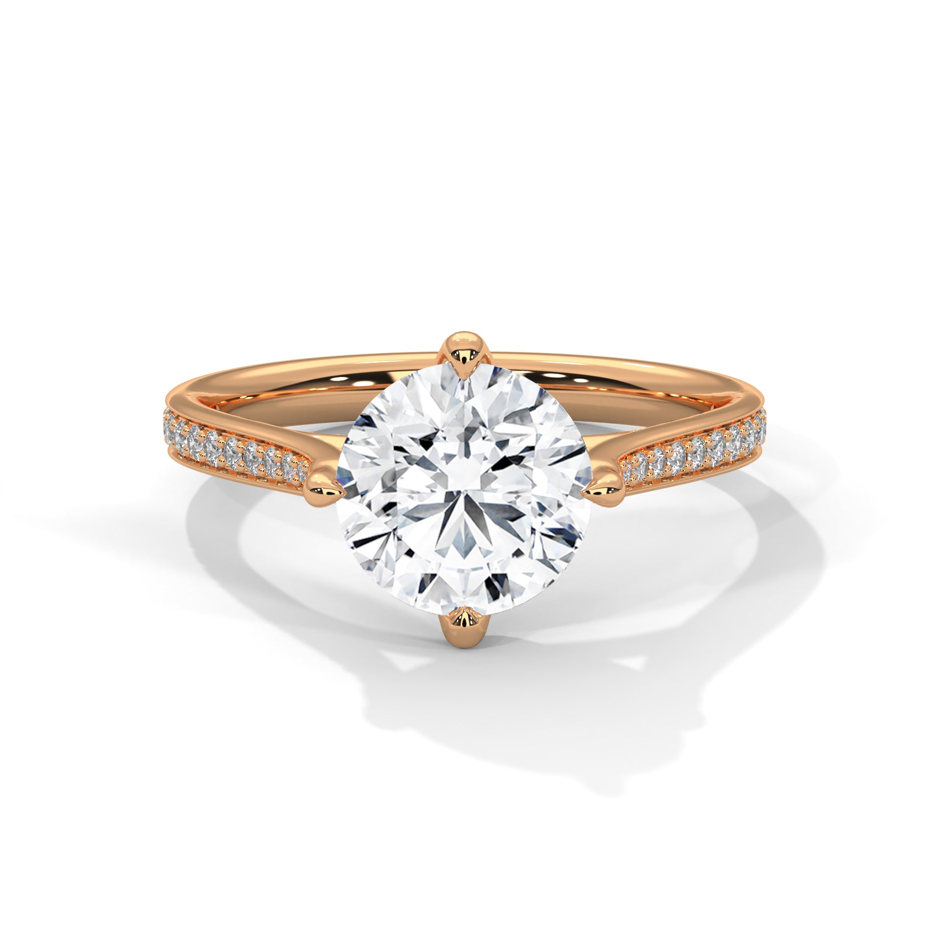 1–3 Carat Round Lab Grown Diamond Solitaire Ring with Pavé Diamond Band – 18K Gold