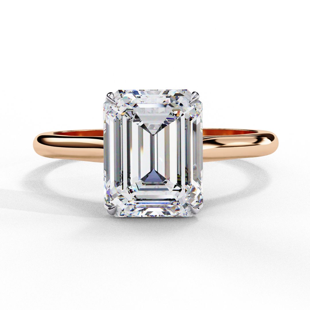 1–5 Carat Emerald Cut Lab Grown Diamond Ring in 18K Gold | 4-Prong Custom Solitaire