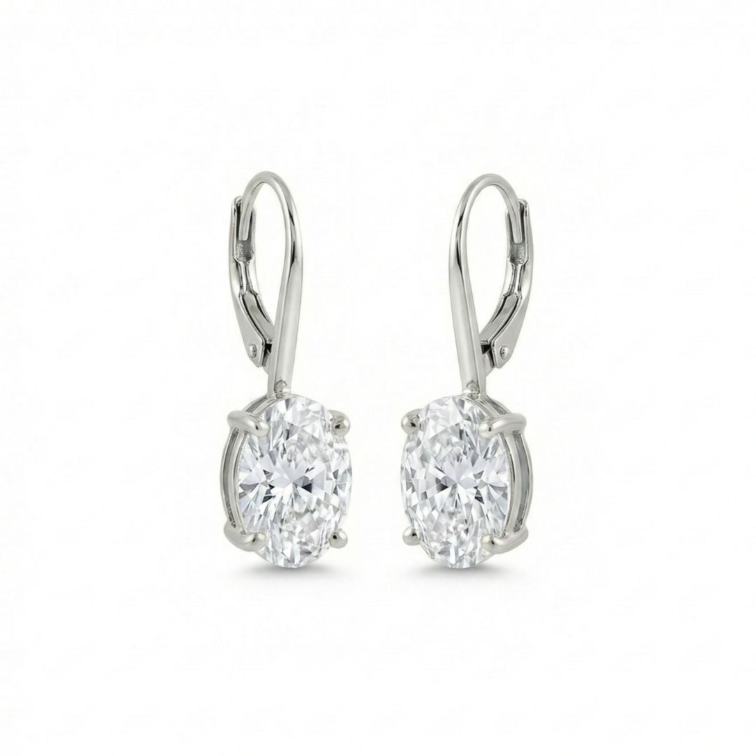 2–3 Carat Each Oval Lab Grown Diamond Drop Earrings | Lever Back Setting | 18K White, Yellow & Rose Gold