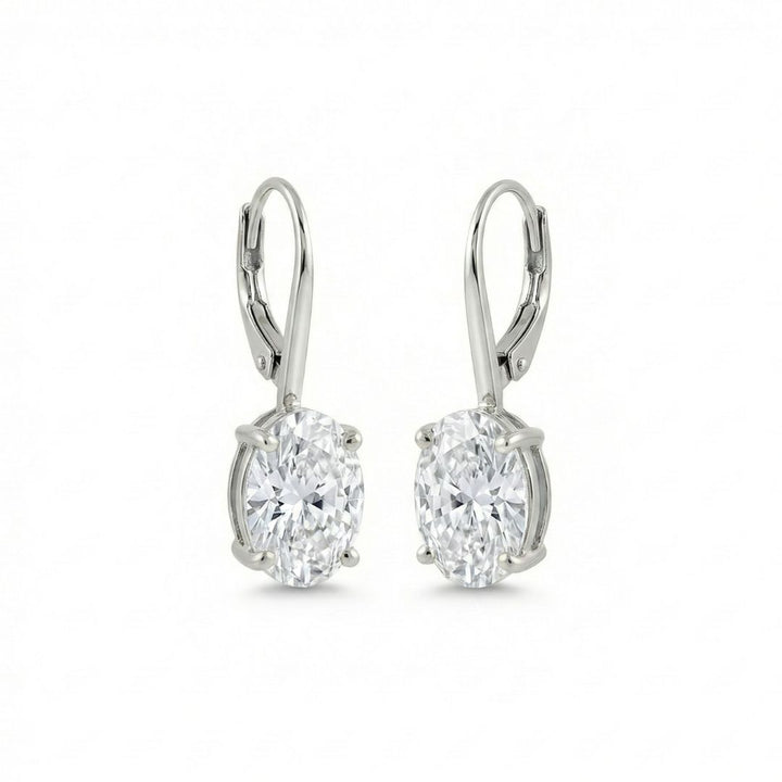 2–3 Carat Each Oval Lab Grown Diamond Drop Earrings | Lever Back Setting | 18K White, Yellow & Rose Gold