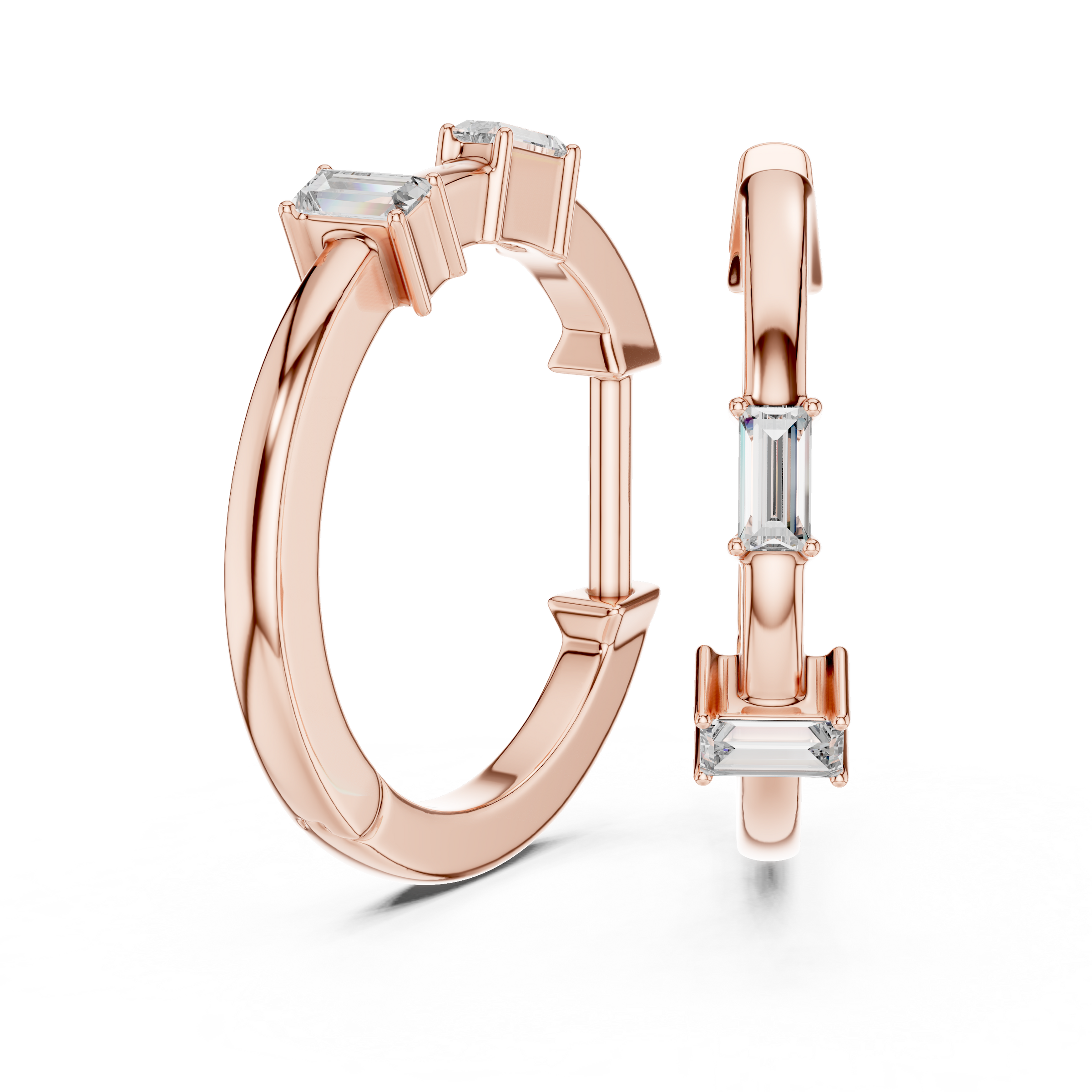 Baguette Cut Lab Grown Diamond Hoop Earrings in 18K Gold