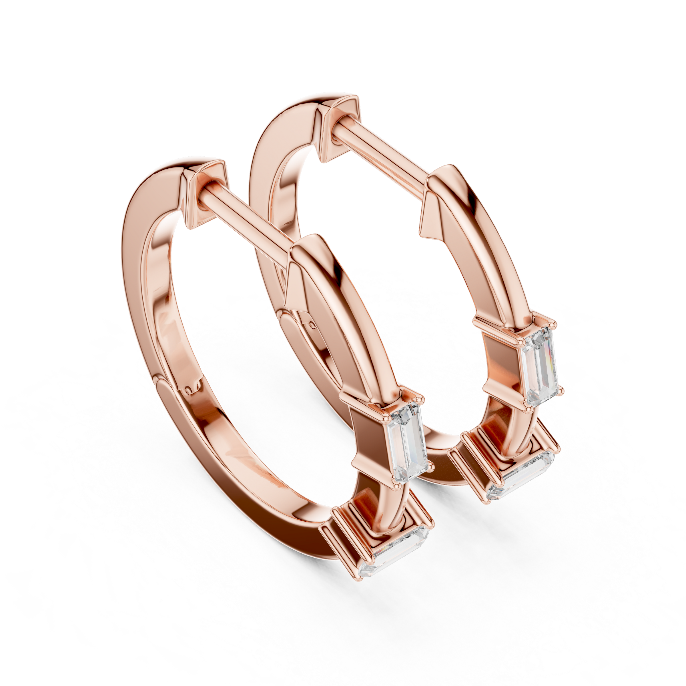 Baguette Cut Lab Grown Diamond Hoop Earrings in 18K Gold
