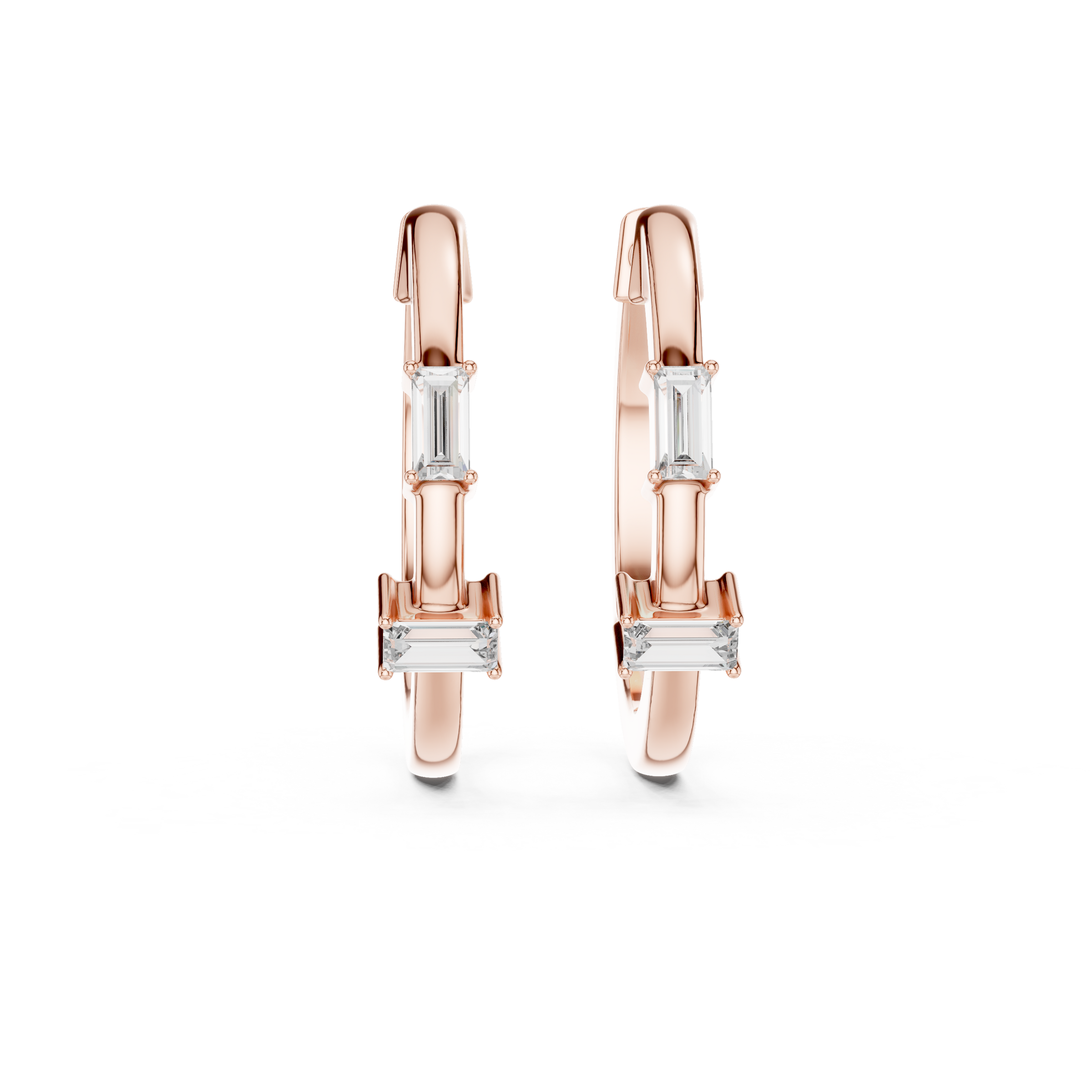 Baguette Cut Lab Grown Diamond Hoop Earrings in 18K Gold