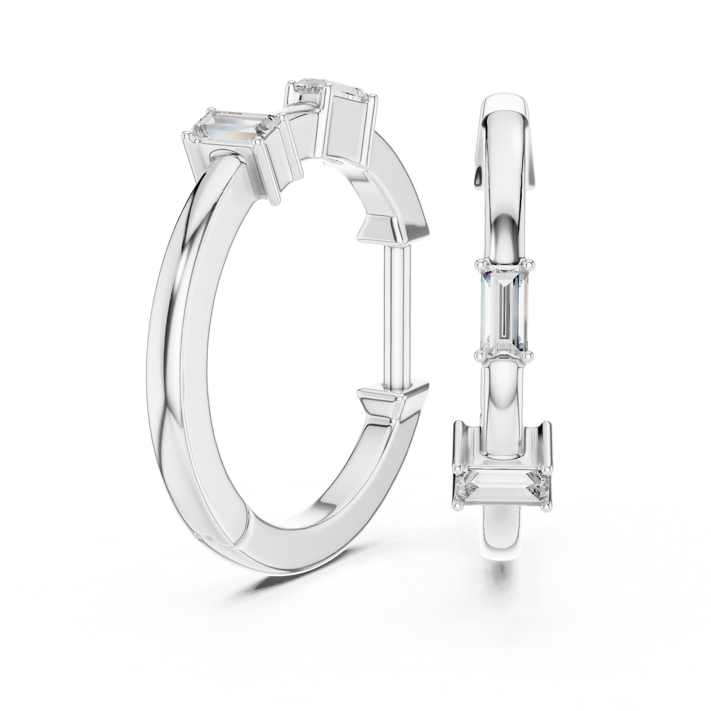 Baguette Cut Lab Grown Diamond Hoop Earrings in 18K Gold