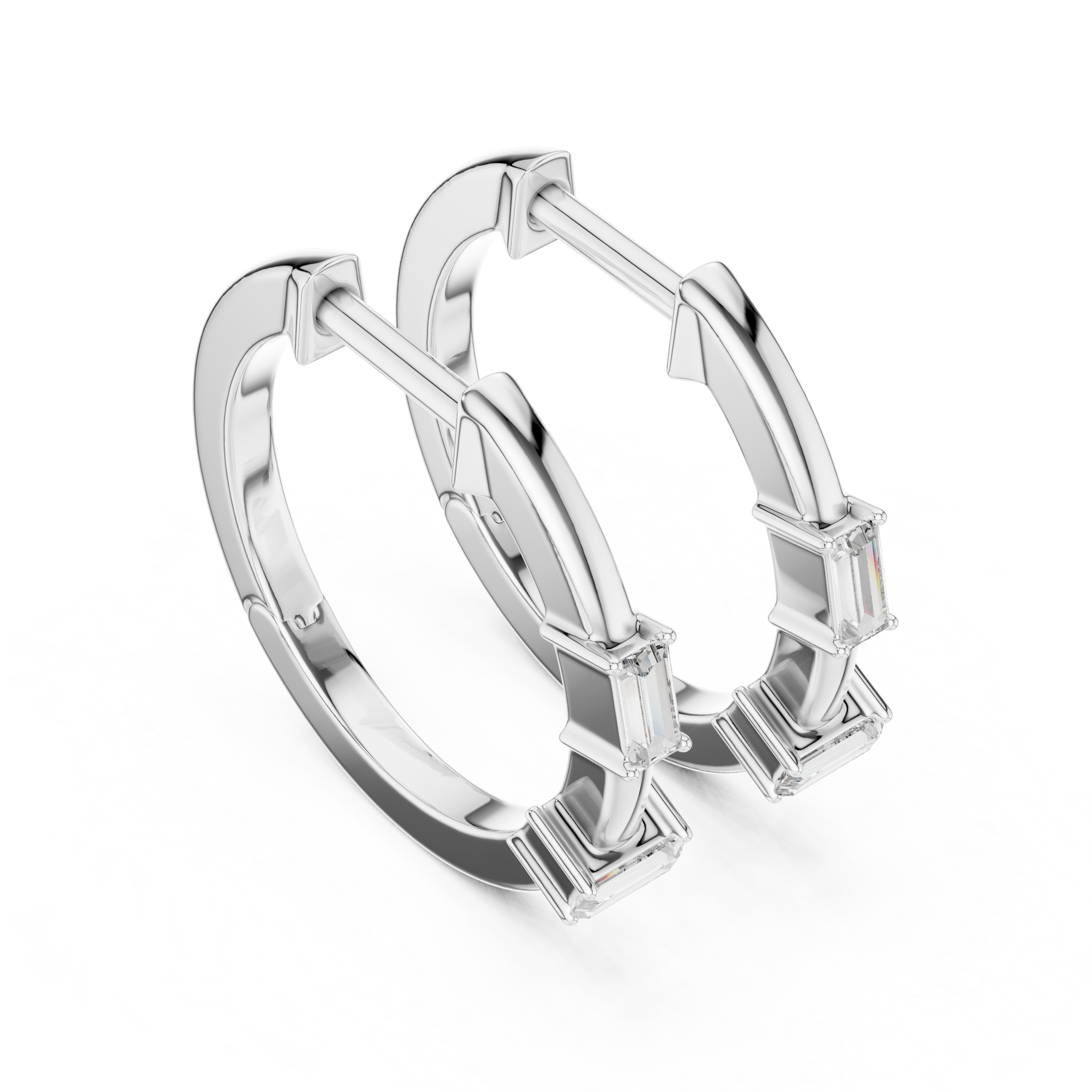Baguette Cut Lab Grown Diamond Hoop Earrings in 18K Gold