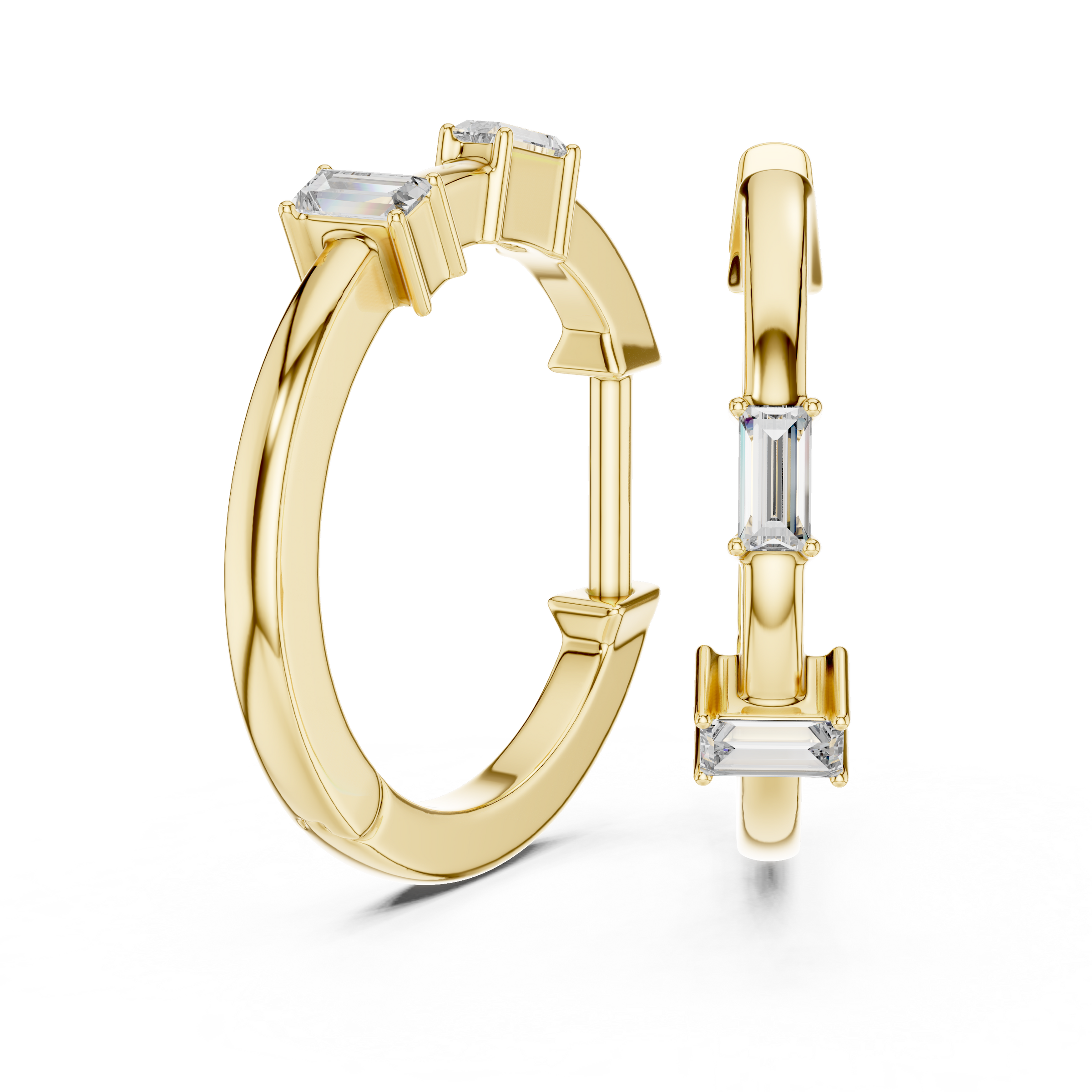 Baguette Cut Lab Grown Diamond Hoop Earrings in 18K Gold